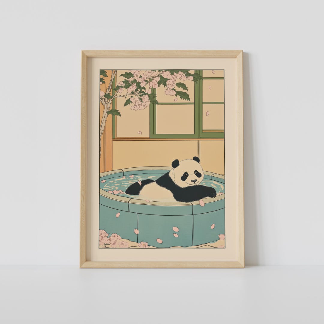 Panda in a Bathtub Print, Japanese Bathroom Wall Art, Cute Panda Wall ...