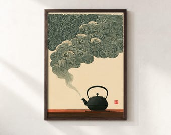Japanese Teapot Poster: Swirling Steam and Tea Wall Art