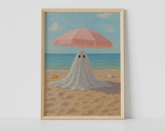 Kunstdruck „Geist am Strand“ – Verspieltes Sommer-Geisterposter