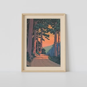 Vintage Japanese Forest Print, Vintage Japanese Wall Art, Japanese Treeblock Art, Japandi Art, Relaxing Poster, Japanese Wall Decor