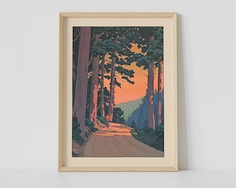 Vintage Japanese Forest Print, Vintage Japanese Wall Art, Japanese Woodblock Art, Japandi Art, Relaxing Poster, Japanese Wall Decor