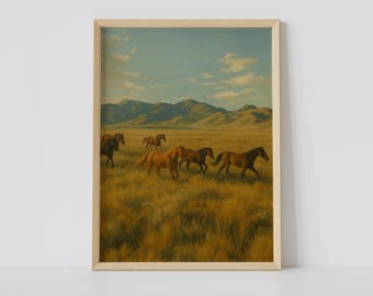 Wild Horses Print – Western Landscape Wall Art for Rustic Home Decor