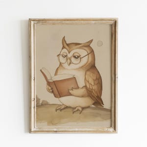 Eule, die ein Buch liest, Druck, Kinderzimmerdeko, Kunst für Tier, Kinderzimmer, Spielzimmerdeko, Kunst für Kinderzimmer, Kunst für Babyzimmer