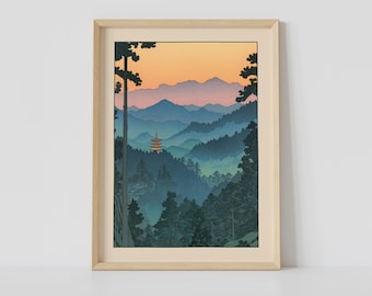 Japanese Mountain Landscape Print, Vintage Japanese Wall Art, Japanese Woodblock Art, Japandi Art, Relaxing Poster, Japanese Wall Decor