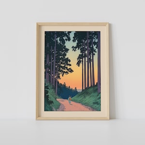 Vintage Japanese Forest Print, Vintage Japanese Wall Art, Japanese Treeblock Art, Japandi Art, Relaxing Poster, Japanese Wall Decor