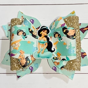 Princess Jasmine Aladdin Gold Glitter Hair Bow Clip