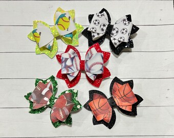 Small Sports Baseball Softball Basketball Football Soccer Glitter Hair Bow Clip