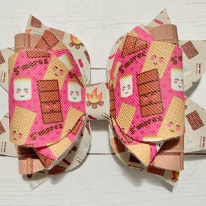 S’mores Chocolate Marshmallow Pink Hair Bow Clip