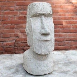 16' Easter Island rock, Concrete Moai head figure, Easter Island decoration, Stone head statue, Moai bust rock, Outdoor ornament