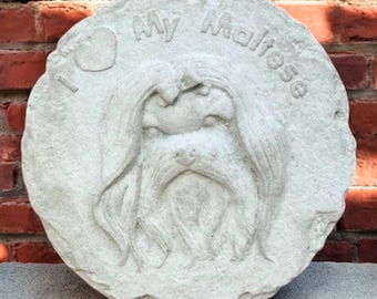 10" Outside Maltese sculpture, Garden dog statue, Maltese lover gift, Lawn dog design, Cement pet art, Beton Maltese decor, Dog yard figure