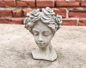 14" Garden planter sculpture, Lawn plant pot statue, Outside woman bust, Yard woman decor, Concrete bust, Large bust idea, Stone planter art