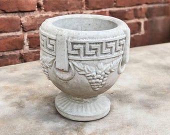 10" Stone planter sculpture, Outdoor vase, Backyard plant pot, Concrete planter idea, Garden vase ornament, Lawn vase statue, Detailed urn