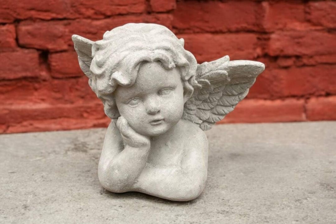 8" Stone Angel Bust, Garden Cherub Art, Angel Concrete Ornament ...