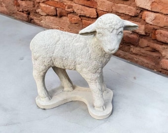 12&#39; Outside lamb figure, Garden sheep decoration, Yard farm animal, Lamb concrete art, Stone farm animal, Lawn sheep on base, Animals lovers