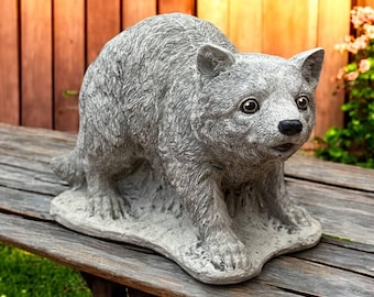 5" Stone raccoon figure, Garden animal design, Beton raccoon art, Lawn decoration, Wild animal yard statue, Outside raccoon ornament
