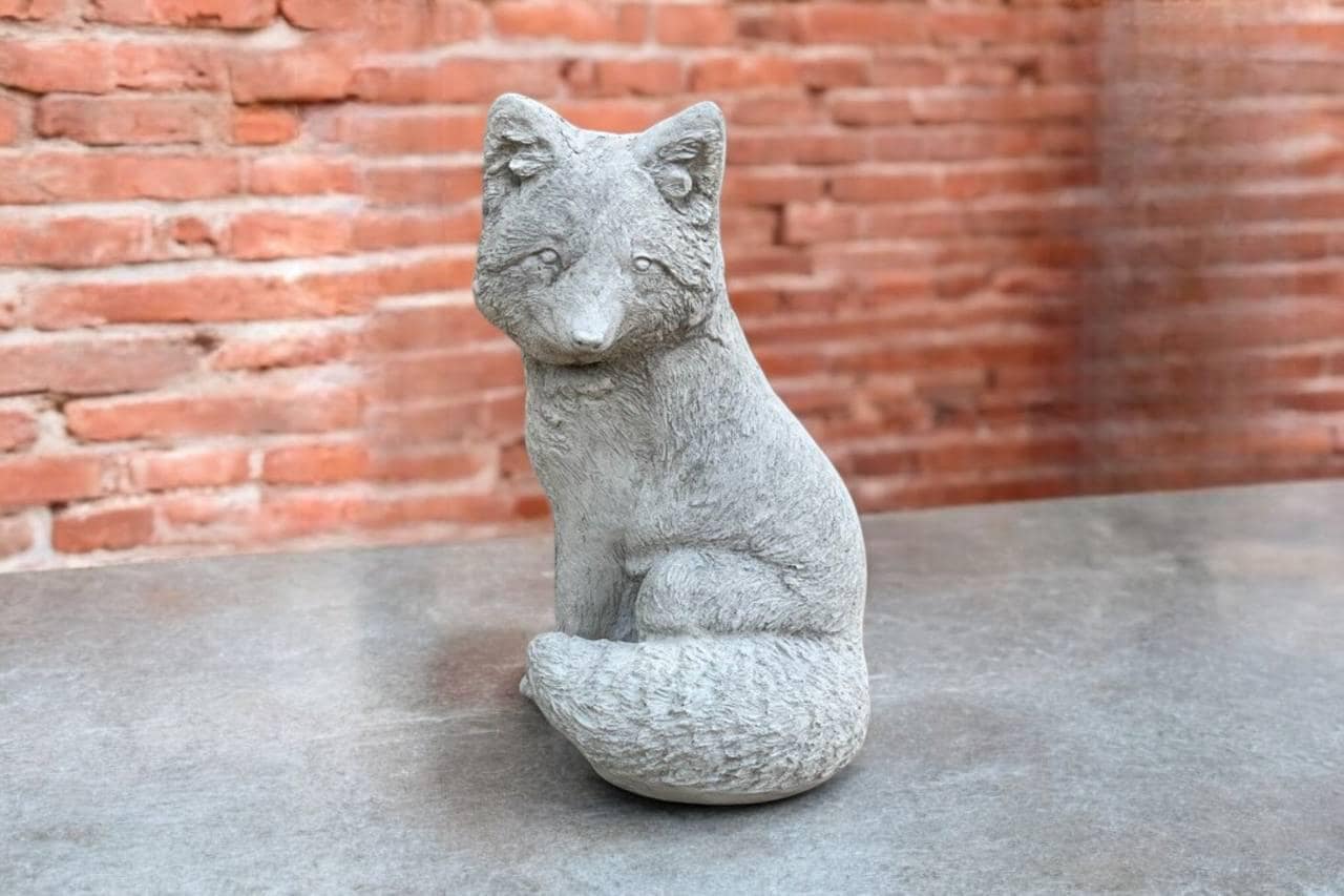 12' Yard fox sculpture, Beton animal figurine, Outside fox ornament, Animal concrete art, Lawn fox decoration, Garden stone animal