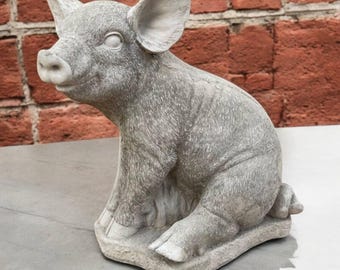 11&#39; Outdoor pig figure, Farm animal decor, Yard pig ornament, Garden farm art, Stone pig idea, Lawn animal statue, Concrete pig sculpture