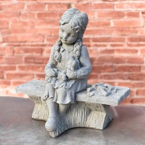 17&#39; Sitting girl statue, Garden kid ornament, Concrete child, Girl on bench figure, Lawn kid decor, Yard child idea, Stone girl sculpture