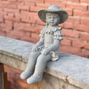17&#39; Lawn girl sculpture, Garden kid art, Yard child idea, Outside girl ornament, Stone kid decor, Concrete child figurine, Sitting girl idea
