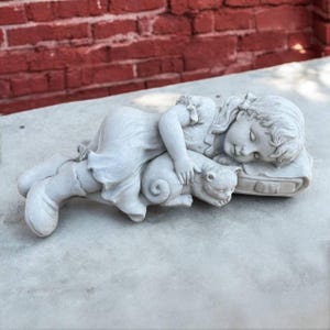 6&#39; Lawn girl statue, Outside child idea, Garden kid art, Sleeping girl figure, Concrete kid ornament, Yard child decor, Stone girl design