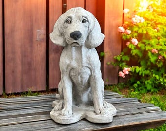 15'' Stone beagle sculpture, Garden dog ornament, Outside pet design, Beagle lover gift, Lawn dog art, Cement dog statue, Pet yard figure