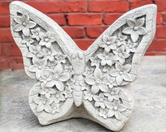 11" Backyard butterfly sculpture, Garden ornament, Concrete butterfly idea, Home decoration, Outside stone design, Cement butterfly art