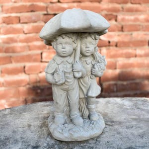 16&#39; Kids yard figurine, Lawn children statue, Outside kids decoration, Girl and boy ornament, Concrete children art, Stone children idea