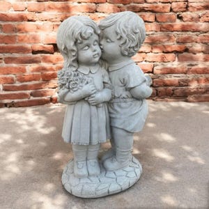 25&#39; Kids yard sculpture, Lawn children art, Girl boy decor, Outdoor kids statue, Garden children ornament, Stone kids idea, Girl boy figure