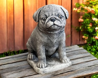 6'' Pug beton figure, Backyard dog art, Lawn pet statue, Stone pug decor, Garden dog design, Cement pet ornament, Pug loss gift sculpture