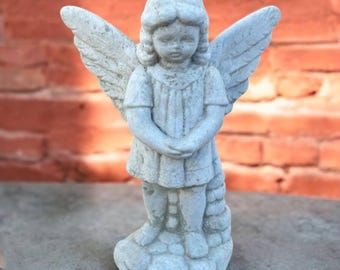 9" Stone fairy figurine, Garden elf ornament, Yard fantasy decoration, Fairy concrete art, Lawn elf sculpture, Outside fantastic girl idea