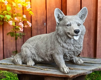 13'' Cement corgi statue, Concrete dog figure, Beton pet decor, Corgi lover gift, Yard dog sculpture, Lawn corgi design, Stone pet art