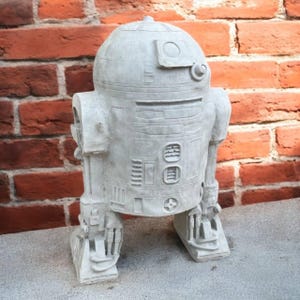 11" Stone robot statue, Backyard ornament, Garden robot idea, Lawn fantasy sculpture, Home decoration, Robot gift figure, Beton design