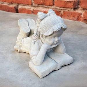 13&#39; Girl with book statue, Outdoor child decor, Lawn kid ornament, Concrete girl art, Stone kid idea, Child garden figure, Yard girl style