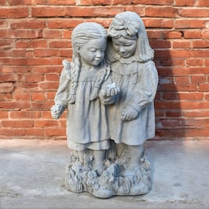 19&#39; Girls concrete statue, Lawn kids sculpture, Outside children art, Stone girls ornament, Garden children decoration, Kids backyard idea