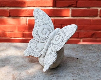 10" Garden butterfly on ball, Lawn stone ornament, Yard butterfly art, Outdoor decoration, Concrete butterfly sculpture, Solid gift statue