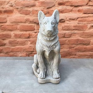 14&#39; Concrete german shepherd dog, Garden dog decoration, Outdoor pet sculpture, Stone shepherd figure, Beton pet art, Dog owner gift statue