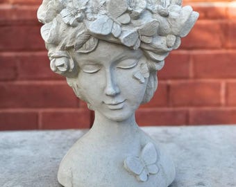 17" Woman planter statue, Garden flower pot ornament, Yard plant pot, Lawn planter bust, Flowers pot decoration, Outdoor plant pot sculpture