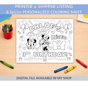 Printed Cardstock Sheets - Minnie  - Minnie Coloring Sheets - Minnie Party Favors - 65lb Cardstock 8.5x11 Sheet