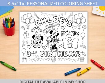 Printed Cardstock Sheets - Minnie  - Minnie Coloring Sheets - Minnie Party Favors - 65lb Cardstock 8.5x11 Sheet