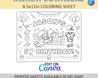 Canva Edit - DIY - Custom Coloring - Football Placemats - Football Coloring Sheets - Football Party Favors - Football Favors