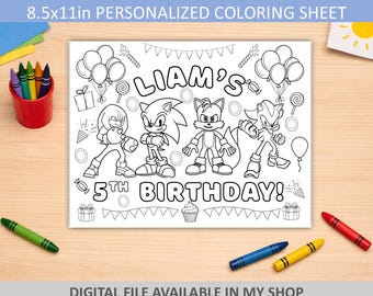 Printed Cardstock Sheets - Sonic - Sonic Coloring Sheets - Sonic Party Favors - 65lb Cardstock 8.5x11 Sheet