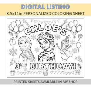 DIGITAL Personalized Coloring Sheets - Frozen Coloring Pages - Elsa Coloring Sheets - Frozen Party Favors - Elsa Favors