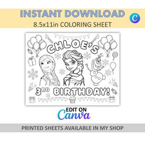 Canva Edit - DIY - Custom Coloring - Frozen Placemats - Elsa Coloring Sheets - Frozen Party Favors - Elsa Favors