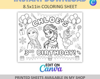 Canva Edit - Fai da te - Colorazione personalizzata - Tovagliette Frozen - Fogli da colorare di Elsa - Bomboniere Frozen - Bomboniere di Elsa