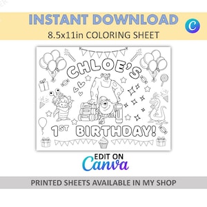 Edición con Canva - Hazlo tú mismo - Coloreado personalizado - Manteles individuales de Monsters Inc. - Láminas para colorear de Monsters Inc. - Recuerdos de fiesta de Monsters Inc.