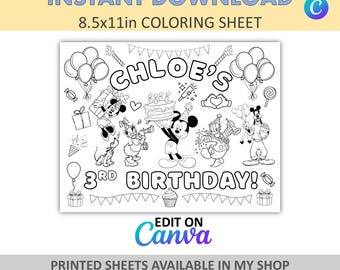 Canva Edit - Fai da te - Colorazione personalizzata - Tovagliette di Topolino - Fogli da colorare di Topolino - Bomboniere di Topolino - Bomboniere di Topolino