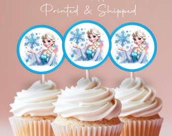 12 PRINTED Toppers - Frozen Cupcake Toppers - Elsa Favors - Frozen Party - Classroom Gifts - Classmates Party Favors