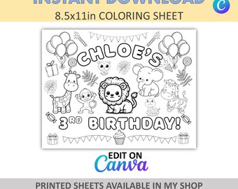 Canva Edit - DIY - Custom Coloring - Jungle Placemats - Safari Coloring Sheets - Jungle Party Favors - Safari  Party Favors