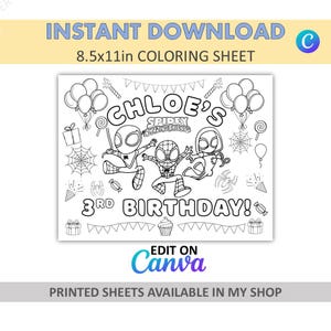 Canva Edit - DIY - Custom Coloring - Spidey Placemats - Spidey Coloring Sheets - Spidey Party Favors - Spidey Favors