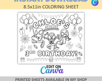 Canva Edit - Fai da te - Colorazione personalizzata - Tovagliette di Spidey - Fogli da colorare di Spidey - Bomboniere di Spidey